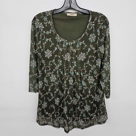 Green White Yellow Floral Print Blouse image number 1