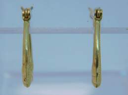14K Yellow Gold Textured Oblong Hoop Earrings 1.2g