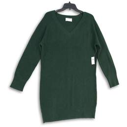 NWT Old Navy Womens Green Knitted Ribbed V-Neck Long Sleeve Sweater Dress Size L