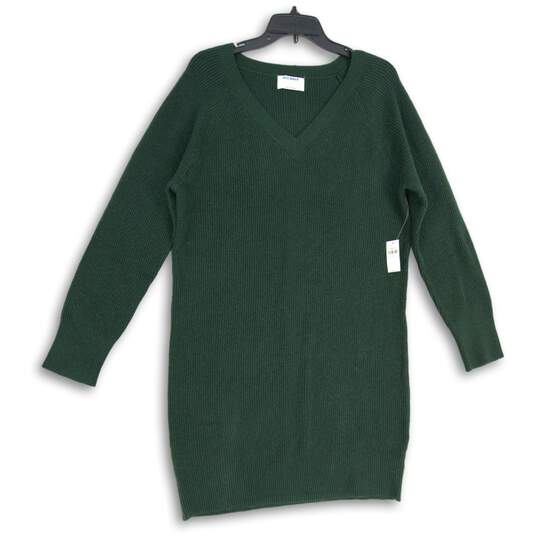 NWT Old Navy Womens Green Knitted Ribbed V-Neck Long Sleeve Sweater Dress Size L image number 1