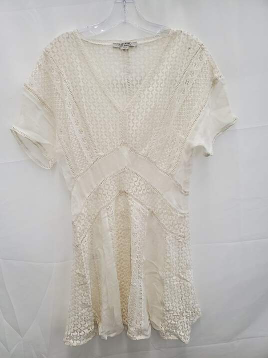 ALLSAINTS Cindi Oyster White Lace Tunic Mini Dress Floral Mesh Flowy Size 2 image number 1