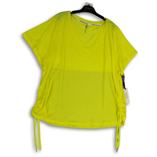 NWT Womens Yellow Ruched V-Neck Short Sleeve Activewear Blouse Top Size 3X image number 1