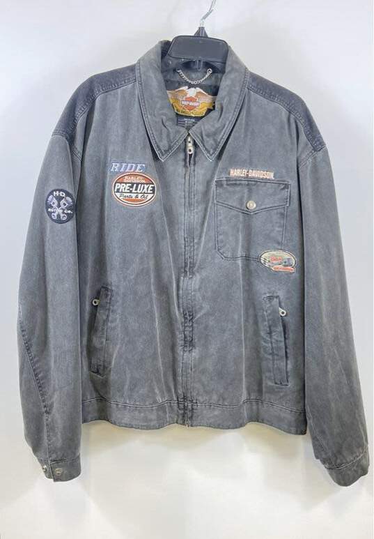 Harley Davidson Men Black Washed Patched Jacket XXL image number 1