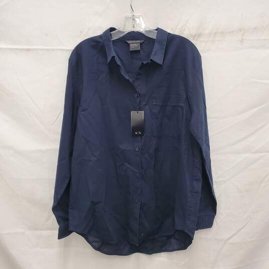 Armani Exchange MN's Cotton Blend Dark Blue Button Shirt Size XL image number 1