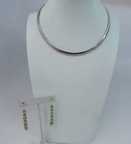 925 Wide Omega Chain Necklace w/Peridot Earrings 25.8g