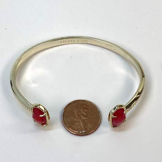 Designer Kendra Scott Gold-Tone Red Drusy Stone Fashionable Cuff Bracelet image number 3
