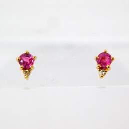14K Yellow Gold Ruby & Diamond Accent Necklace & Stud Earrings Set 1.9g alternative image