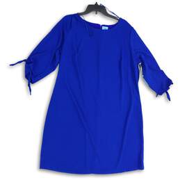 NWT CeCe Womens Blue Round Neck 3/4 Sleeve Back Zip Shift Dress Size 16