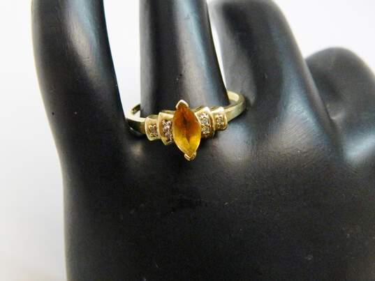 Romantic 10k Yellow Gold Diamond Accent & Marquise Cut Citrine Ring 2.2g image number 3