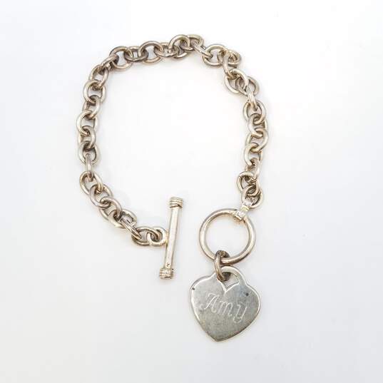 Sterling Silver Rolo Chain Heart Tag Toggle Bracelet 7 1/2in 16.9g image number 5