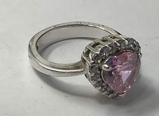 Sterling Silver Pink Heart Diamond Ring image number 2