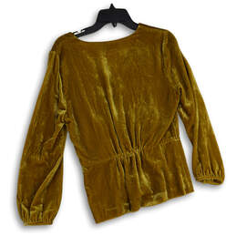 Womens Green Velvet Surplice Neck Long Sleeve Wrap Blouse Top Size 8 alternative image