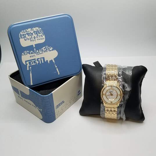Fossil 29mm Case MOP and Crystal Dial Ladies Stainless Steel Quartz Watch NIB image number 2