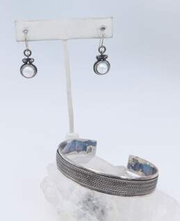 Didae Israel & Artisan 925 White Pearl Textured Circle Drop Earrings & Braided Wide Cuff Bracelet 22.8g