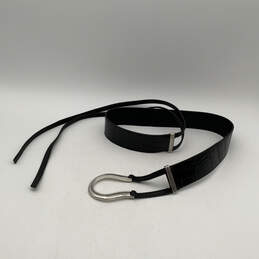 Womens Black Leather Adjustable Engraved Metal Buckle Waist Belt Size XL
