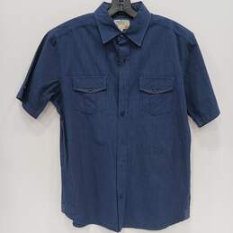 Mens Blue Cotton Pinstripe Short Sleeve Collared Button Up Shirt Size Medium