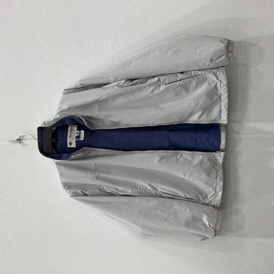 Womens Gray Long Sleeve Front Pockets Full-Zip Windbreaker Jacket Size L image number 1