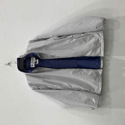 Womens Gray Long Sleeve Front Pockets Full-Zip Windbreaker Jacket Size L