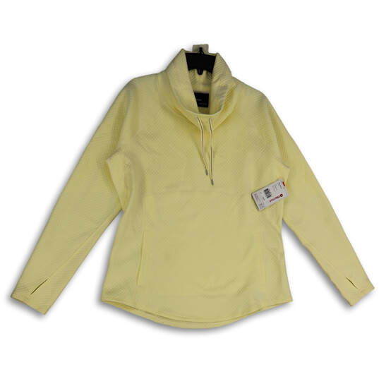 NWT Womens Yellow Thumb Hole Welt Pocket Pullover Hoodie Size XL image number 1