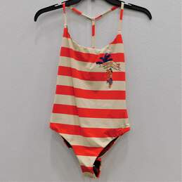 Red And Tan Striped One Piece Keoni Swimsuit Size XS NWT