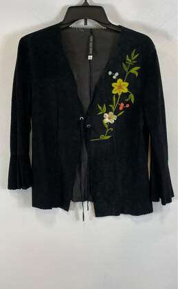 Joseph Altier Walker Womens Black Embroidered Long Sleeve Leather Jacket Small