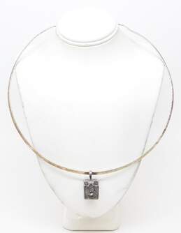Artisan 925 & 950 Silver Floral Locket Box Pendant Hammered Collar Necklace