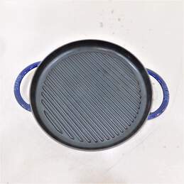 Staub France Blue Round 12 inch Cast Iron Grill Pan w/ Lid alternative image