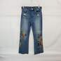 Blank NYC Blue Cotton Floral Embroidered Raw Hem Ankle Crop Flare Jean WM Size 26 image number 1