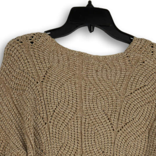 Womens Beige Braided Long Sleeve V Neck Knitted Pullover Sweater Size Small image number 4