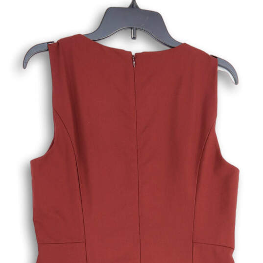 Womens Maroon Sleeveless Round Neck Back Zip Sheath Dress Size 12 image number 4