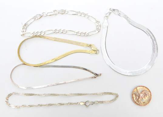 925 & 925 Vermeil Herringbone Twisted & Figaro Chain Bracelets 18.6g image number 6