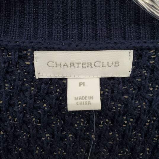 Charter Club Navy Blue Cotton Blend Rhinestone Embellished Cropped Cardigan Sweater WM Size PL NWT image number 3