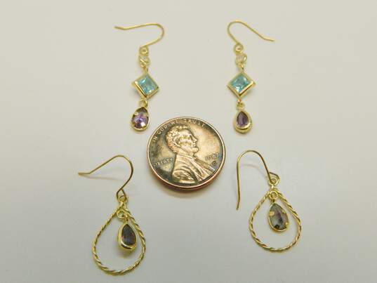 14K Gold Mystic Topaz Rope Teardrop & Clear Purple & Blue Cubic Zirconia Drop Earrings Variety 2.3g image number 4