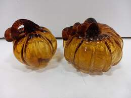 Amber Crackle Glass Curly Stem Pumpkins