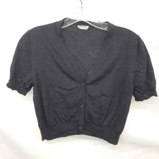 Miu Miu Button Up Cotton Short Sleeve Crop Cardigan Women's Size S AUTHENTICATED image number 1