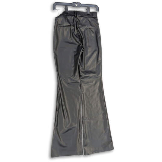Womens Black Flat Front Welt Pocket Leather Flare Leg Pants Size XS image number 2