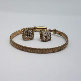 Dyadema Sterling Silver Gold Tone  6 1/2in Woven Bracelet Gold Tone Earring 2pcs Bundle 13.6g