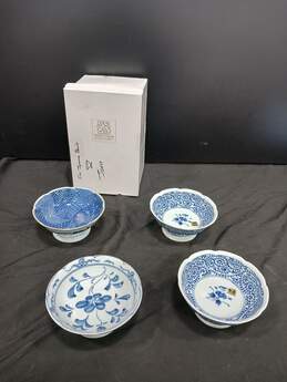 4PC Peaks Japanese Footed Porcelain Soup Bowl Bundle