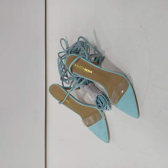 Fashion Nova Starlit Women's Blue Rhinestone Wrap Up Heels Size 8 image number 1