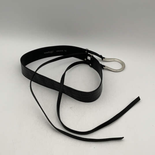 Womens Black Leather Adjustable Engraved Metal Buckle Waist Belt Size XL image number 2