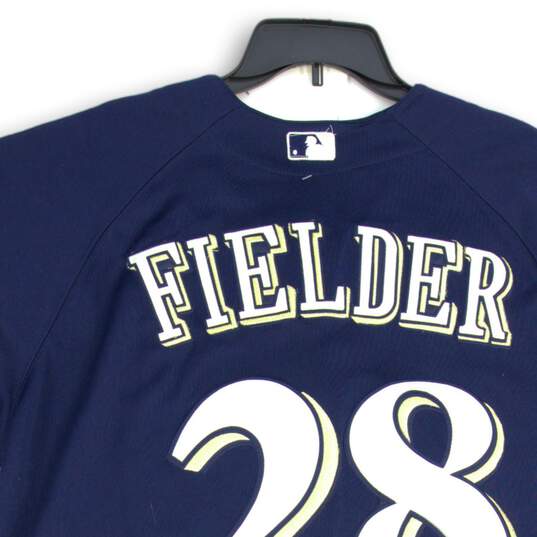 NWT Majestic Mens Navy Blue Gold Milwaukee #28 Genuine Major League Jersey 52 image number 4