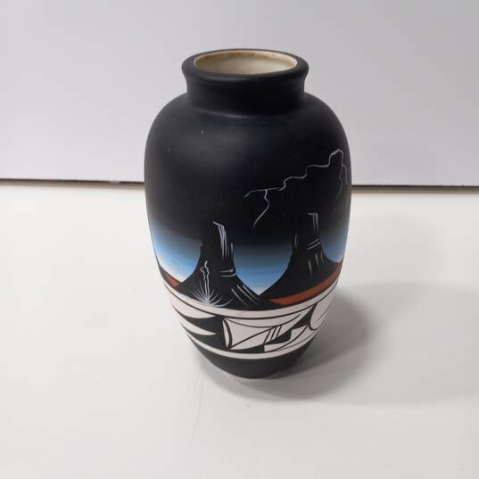 Native American Themed Pottery Vase image number 1