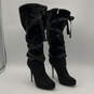 Womens Black Ribbon Side Zip Stiletto Heel Knee High Boots Size 10 image number 2