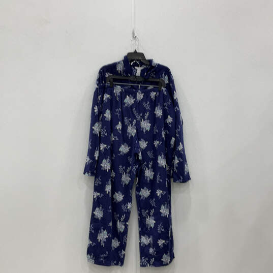 Womens Blue Floral Long Sleeve Button Front Shirt And Pajama Set Size XXL image number 1