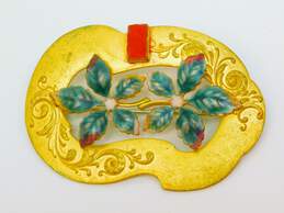 Antique Victorian Enamel Floral Brass Brooch
