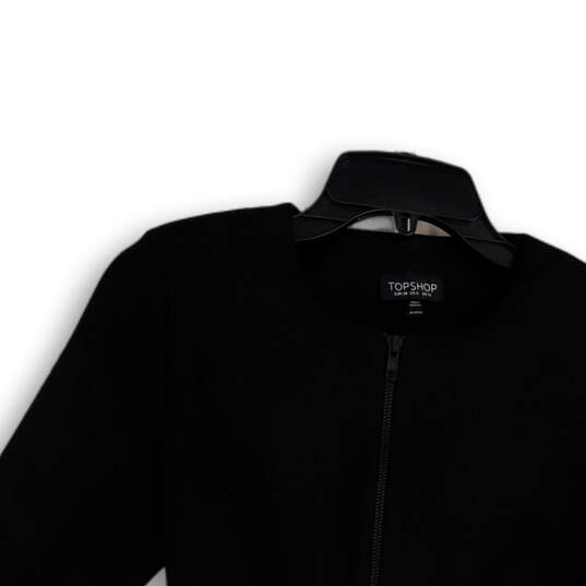 Womens Black Long Sleeve Round Neck Full-Zip Peplum Jacket Size 6 image number 3