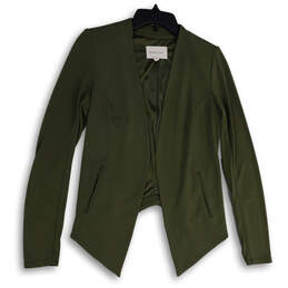 Womens Green Asymmetric Hem Pockets Long Sleeve Open Front Blazer Size S