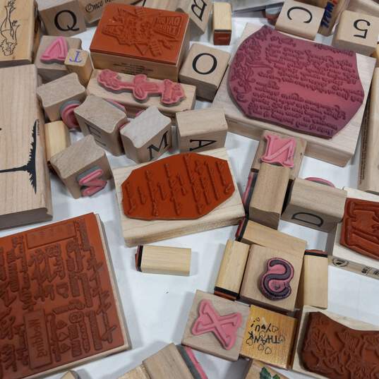 Bundle of Assorted Wooden Rubber Stamps & Craft Brads image number 5