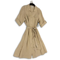 NWT Womens Tan Short Sleeve Collared Belted Button-Front Shirt Dress Sz 20W