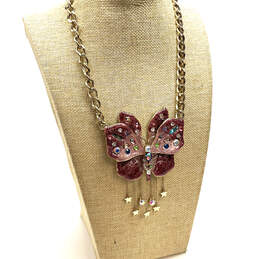 Designer Betsey Johnson Gold-Tone Pink Glitter Butterfly Pendant Necklace alternative image